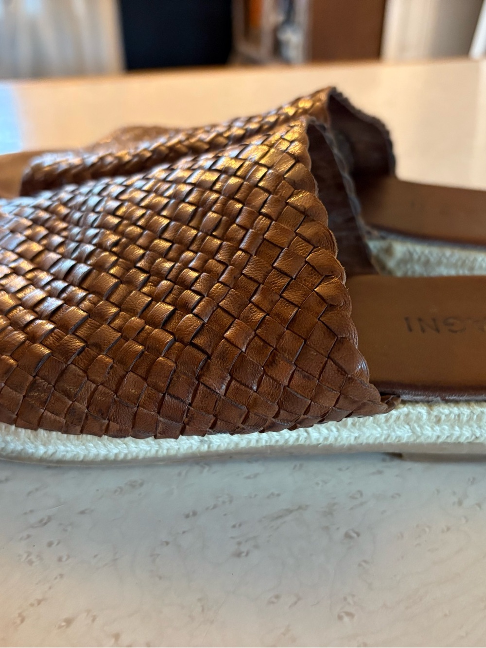 St. Agni Tuscan Woven Leather Slide Sandals in Brown